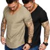 COOFANDY Mens 2 Pack Muscle V Neck T Shirt Fitted Gym Workout Short Sleeve Bodybuilding Tee(Black/ Khaki(v Neck))
