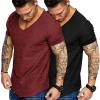 COOFANDY Mens 2 Pack Muscle V Neck T Shirt Fitted Gym Workout Short Sleeve Bodybuilding Tee(Black/ Red(v Neck))