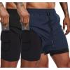 COOFANDY Men’s 2 Pack Running Shorts 2 in 1 Workout Shorts Quick Dry Gym Training Athletic Jogger with Phone Pockets(2-pack: Black+navy Blue)