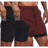 COOFANDY Men’s 2 Pack Running Shorts 2 in 1 Workout Shorts Quick Dry Gym Training Athletic Jogger with Phone Pockets(2-pack: Black+wine Red)