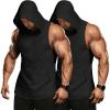 COOFANDY Men’s 2 Pack Workout Hooded Tank Tops Bodybuilding Muscle Cut Off T Shirt Sleeveless Gym Hoodies(Black&black)