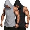 COOFANDY Men’s 2 Pack Workout Hooded Tank Tops Bodybuilding Muscle Cut Off T Shirt Sleeveless Gym Hoodies(Black&light Grey)