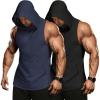 COOFANDY Men’s 2 Pack Workout Hooded Tank Tops Bodybuilding Muscle Cut Off T Shirt Sleeveless Gym Hoodies(Black&navy Blue)