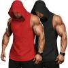 COOFANDY Men’s 2 Pack Workout Hooded Tank Tops Bodybuilding Muscle Cut Off T Shirt Sleeveless Gym Hoodies(Black&red)