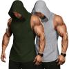 COOFANDY Men’s 2 Pack Workout Hooded Tank Tops Bodybuilding Muscle Cut Off T Shirt Sleeveless Gym Hoodies(Grey&army Green)
