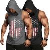 COOFANDY Men’s 2 Pack Workout Hooded Tank Tops Bodybuilding Muscle Cut Off T Shirt Sleeveless Gym Hoodies(Usa Flag2)