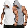 COOFANDY Men’s 2 Pack Workout Hooded Tank Tops Bodybuilding Muscle Cut Off T Shirt Sleeveless Gym Hoodies(White&gray)