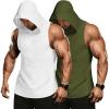 COOFANDY Men’s 2 Pack Workout Hooded Tank Tops Bodybuilding Muscle Cut Off T Shirt Sleeveless Gym Hoodies(Whitegreen)