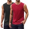 COOFANDY Mens 2 Pack Workout Tank Top UPF 50+ Quick Dry Sleeveless Swim Shirt Gym Muscle Athletic Summer Beach T Shirts(Black/Red)