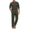 COOFANDY Men’s 2 Piece Cotton Sets Casual Long Sleeve Cuban Henley Shirt and Loose Pants Set Beach Vacation Outfits(Army Green)