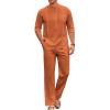 COOFANDY Men’s 2 Piece Cotton Sets Casual Long Sleeve Cuban Henley Shirt and Loose Pants Set Beach Vacation Outfits(Caramel)