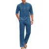 COOFANDY Men’s 2 Piece Cotton Sets Casual Long Sleeve Cuban Henley Shirt and Loose Pants Set Beach Vacation Outfits(Denim Blue)