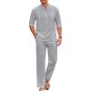 COOFANDY Men’s 2 Piece Cotton Sets Casual Long Sleeve Cuban Henley Shirt and Loose Pants Set Beach Vacation Outfits(Light Grey)