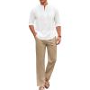 COOFANDY Men’s 2 Piece Cotton Sets Casual Long Sleeve Cuban Henley Shirt and Loose Pants Set Beach Vacation Outfits(White Shirt Khaki Pants)