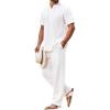 COOFANDY Men’s 2 Piece Cotton Sets Casual Short Sleeve Henley Shirts and Beach Pants with Pockets Summer Vacation Outfits(A-white)