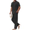 COOFANDY Men’s 2 Piece Cotton Sets Casual Short Sleeve Henley Shirts and Beach Pants with Pockets Summer Vacation Outfits(Black)