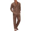 COOFANDY Men’s 2 Piece Linen Set Long Sleeve Henley Shirts Casual Beach Pants With Pockets Summer Yoga Outfits(Brown)