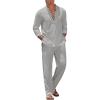 COOFANDY Men’s 2 Piece Linen Set Long Sleeve Henley Shirts Casual Beach Pants With Pockets Summer Yoga Outfits(Light Grey)
