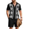COOFANDY Men’s 2 Piece Outfit Vintage Short Sleeve Button Down Knit Polo Shirts Casual Beach Shorts Sets(Argyle-black)