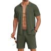 COOFANDY Men’s 2 Piece Outfit Vintage Short Sleeve Button Down Knit Polo Shirts Casual Beach Shorts Sets(Army Green)