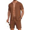 COOFANDY Men’s 2 Piece Outfits Sets Casual Short Sleeve Button Down Knit Shirt and Shorts Sets Summer Beach Outfits(Brown)