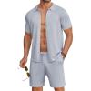 COOFANDY Men’s 2 Piece Outfits Sets Casual Short Sleeve Button Down Knit Shirt and Shorts Sets Summer Beach Outfits(Light Grey)