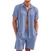 COOFANDY Men’s 2 Piece Short Set Cuban Guayabera Shirts Short Sleeve Casual Beach Outfits Set(Dark Blue)