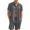 COOFANDY Men’s 2 Piece Short Set Cuban Guayabera Shirts Short Sleeve Casual Beach Outfits Set(Dark Gray)
