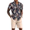 COOFANDY Men’s 2 Piece Summer Beach Outfits Tropical Short Sleeve Button Down Shirts and Shorts Hawaiian Vacation Sets(Black Flower)