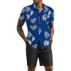 COOFANDY Men’s 2 Piece Summer Beach Outfits Tropical Short Sleeve Button Down Shirts and Shorts Hawaiian Vacation Sets(Blue White Leaf)