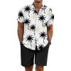 COOFANDY Men’s 2 Piece Summer Beach Outfits Tropical Short Sleeve Button Down Shirts and Shorts Hawaiian Vacation Sets(Coconut Tree White)