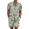 COOFANDY Men’s 2 Piece Summer Beach Outfits Tropical Short Sleeve Button Down Shirts and Shorts Hawaiian Vacation Sets(Green – Leaf)