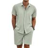 COOFANDY Men’s 2 Piece Summer Beach Outfits Tropical Short Sleeve Button Down Shirts and Shorts Hawaiian Vacation Sets(Green)