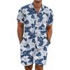 COOFANDY Men’s 2 Piece Summer Beach Outfits Tropical Short Sleeve Button Down Shirts and Shorts Hawaiian Vacation Sets(Leaf Blue White)