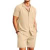 COOFANDY Men’s 2 Pieces Casual Beach Outfits Short Sleeve Button Down Shirts Summer Short Set(A-khaki)