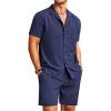 COOFANDY Men’s 2 Pieces Casual Beach Outfits Short Sleeve Button Down Shirts Summer Short Set(A-navy Blue)