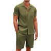 COOFANDY Men’s 2 Pieces Casual Beach Outfits Short Sleeve Button Down Shirts Summer Short Set(Army Green)