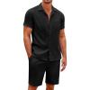 COOFANDY Men’s 2 Pieces Casual Beach Outfits Short Sleeve Button Down Shirts Summer Short Set(Black)