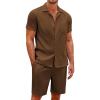 COOFANDY Men’s 2 Pieces Casual Beach Outfits Short Sleeve Button Down Shirts Summer Short Set(Brown)