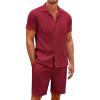 COOFANDY Men’s 2 Pieces Casual Beach Outfits Short Sleeve Button Down Shirts Summer Short Set(Crimson)