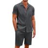 COOFANDY Men’s 2 Pieces Casual Beach Outfits Short Sleeve Button Down Shirts Summer Short Set(Dark Grey)