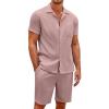 COOFANDY Men’s 2 Pieces Casual Beach Outfits Short Sleeve Button Down Shirts Summer Short Set(Dusty Rose)