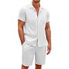 COOFANDY Men’s 2 Pieces Casual Beach Outfits Short Sleeve Button Down Shirts Summer Short Set(White)