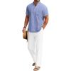 COOFANDY Men’s 2 Pieces Cotton Linen Set Casual Short Sleeve Henley Shirts Beach Yoga Pants Summer Outfits(Blue Striped)