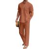 COOFANDY Men’s 2 Pieces Cotton Linen Set Casual Short Sleeve Henley Shirts Beach Yoga Pants Summer Outfits(Caramel)