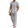 COOFANDY Men’s 2 Pieces Cotton Linen Set Casual Short Sleeve Henley Shirts Beach Yoga Pants Summer Outfits(Grey)