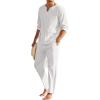 COOFANDY Men’s 2 Pieces Cotton Linen Set Henley Shirt Long Sleeve and Casual Beach Pants Summer Yoga Outfits(01-white)