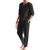 COOFANDY Men’s 2 Pieces Cotton Linen Set Henley Shirt Long Sleeve and Casual Beach Pants Summer Yoga Outfits(Black)