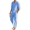 COOFANDY Men’s 2 Pieces Cotton Linen Set Henley Shirt Long Sleeve and Casual Beach Pants Summer Yoga Outfits(Blue)