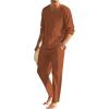 COOFANDY Men’s 2 Pieces Cotton Linen Set Henley Shirt Long Sleeve and Casual Beach Pants Summer Yoga Outfits(Caramel)